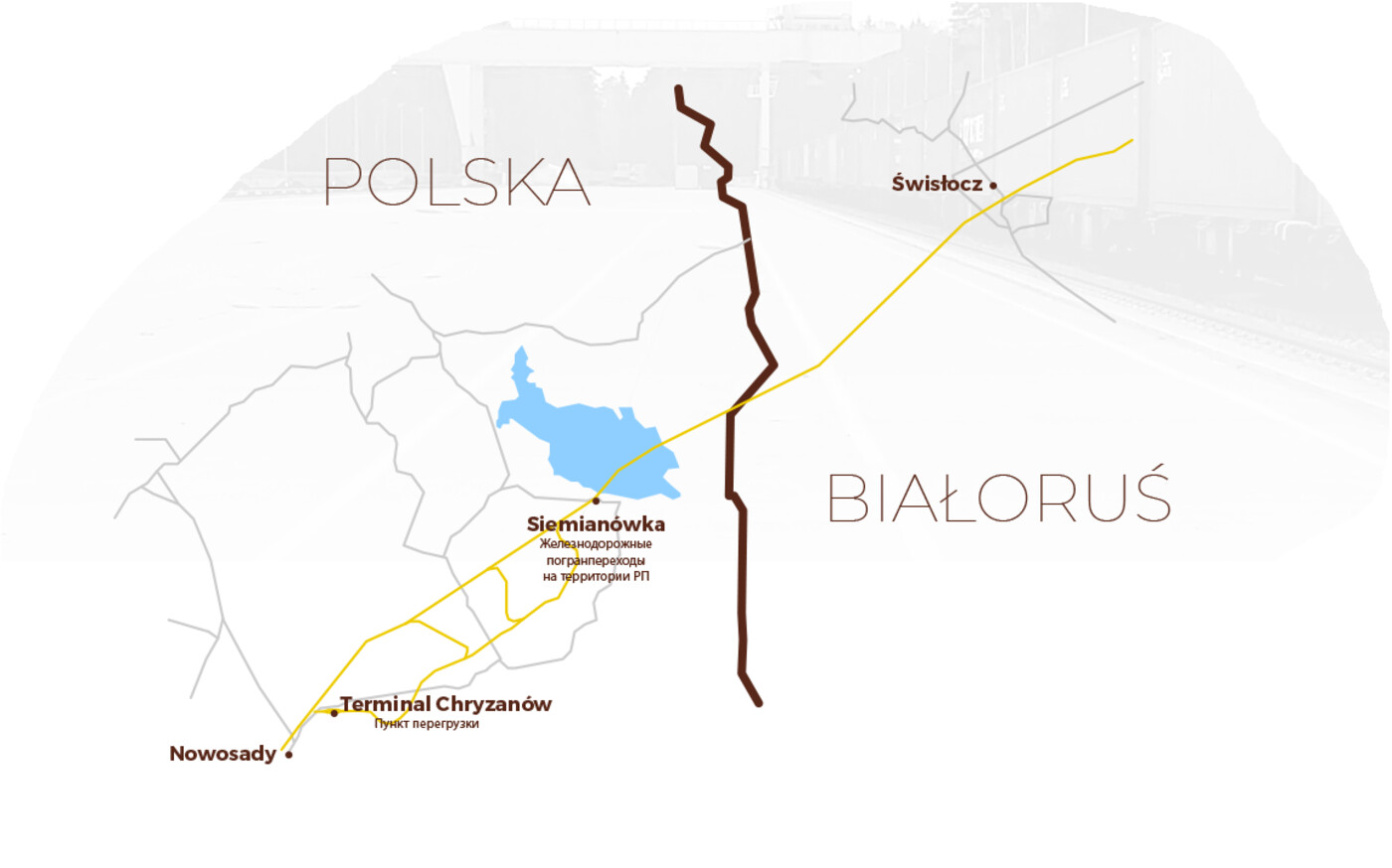Mapa trasy Terminal Chryzanów — Siemianówka — Świsłocz, granica polsko-białoruska